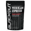 Pitch Black Espresso Coffee bag design from Blackout Coffee Co, showcasing a bold graphic for an extra dark roast.