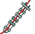 Metallic clip with red rope on a white background