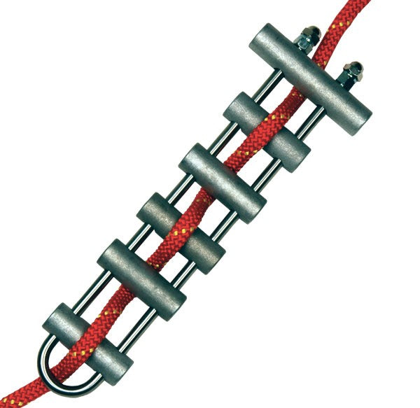Metallic clip with red rope on a white background