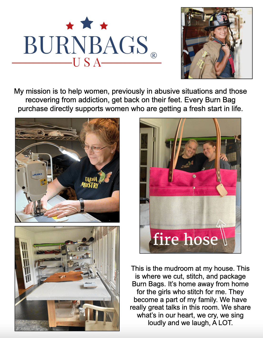 Crossbody Burn Bag-Engine Red packaged with a cotton giving bag, perfect for filling treats to donate to local fire stations.
