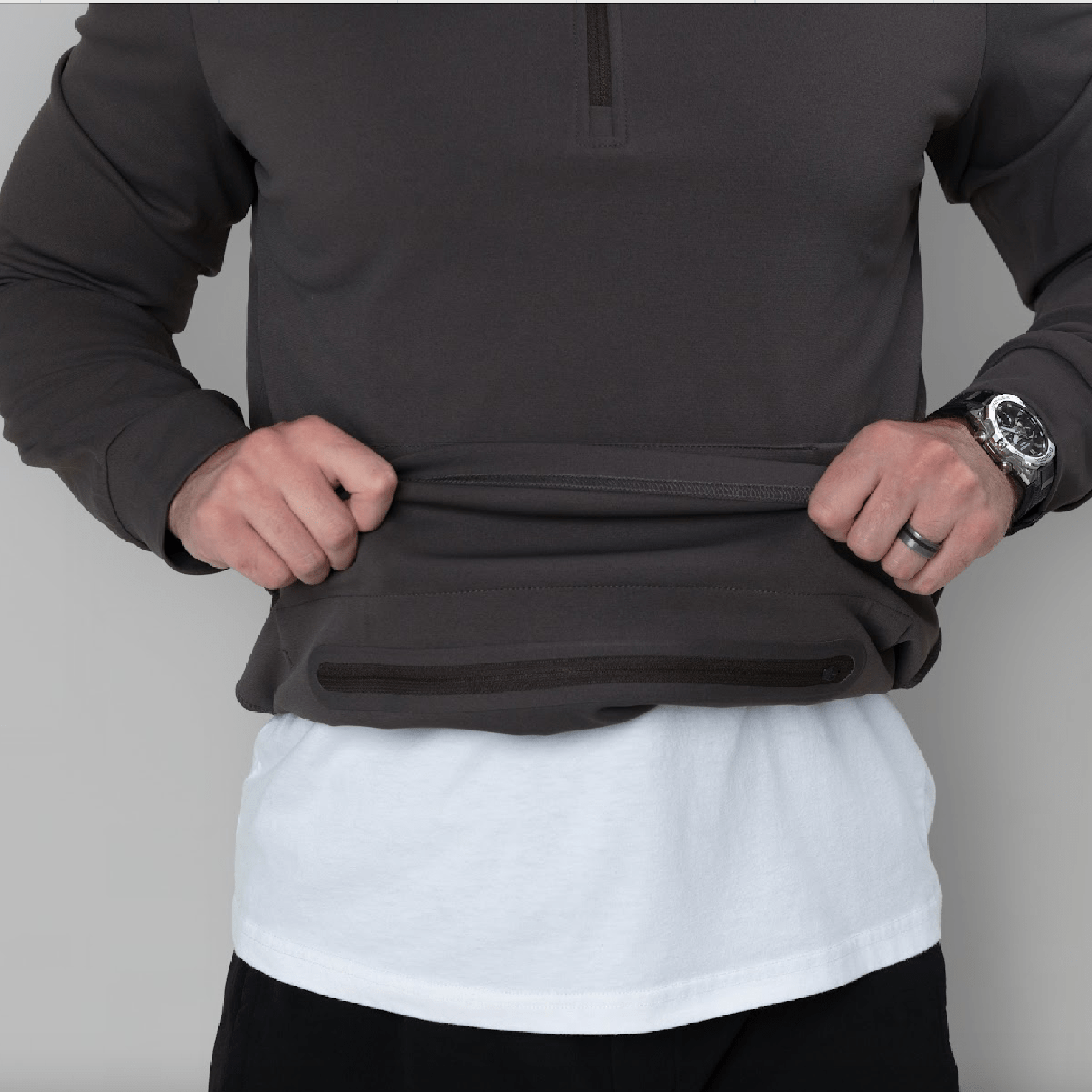 Durable Quarter Zip fabric texture, showcasing its durability in concealed carry apparel.