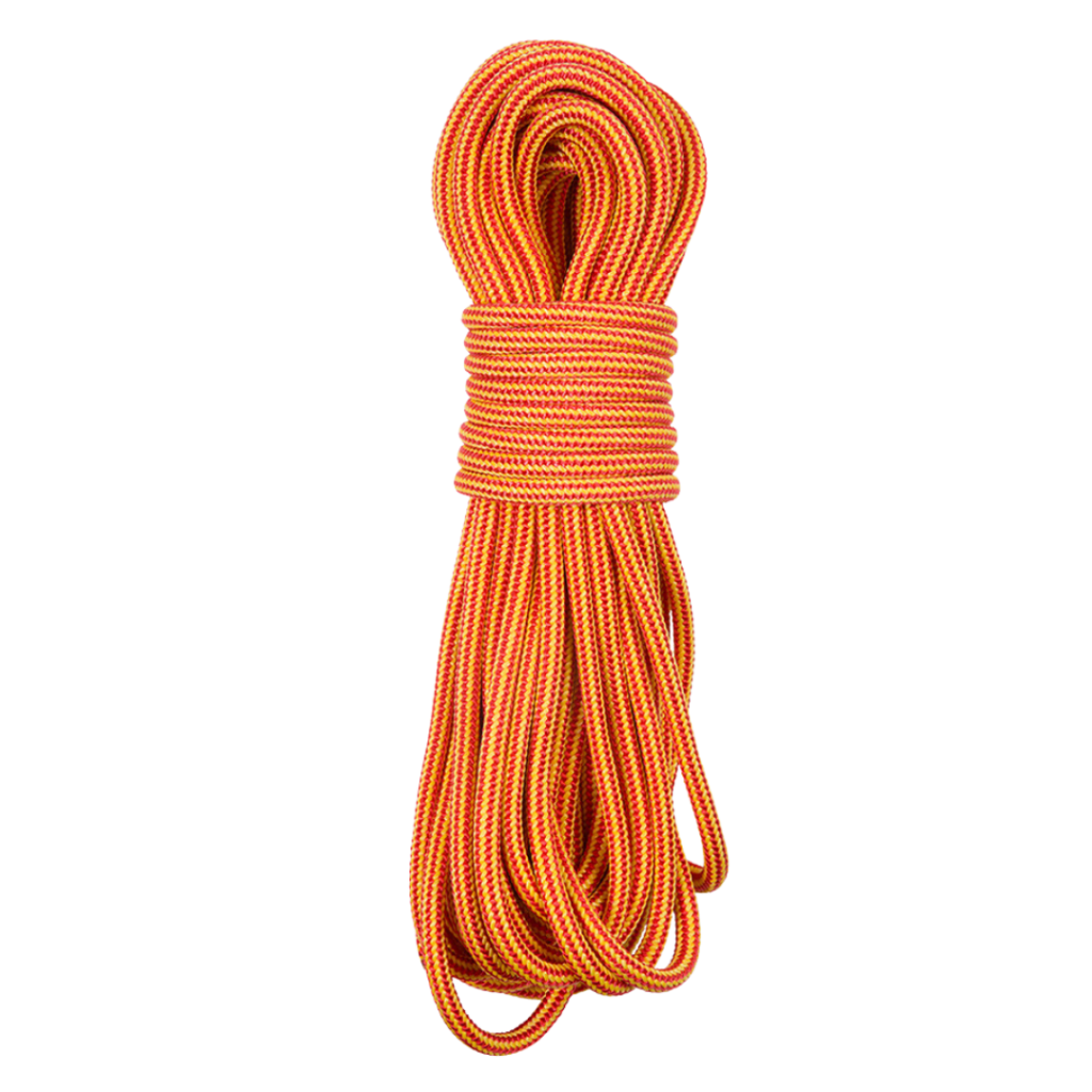 Coiled orange rope on a white background