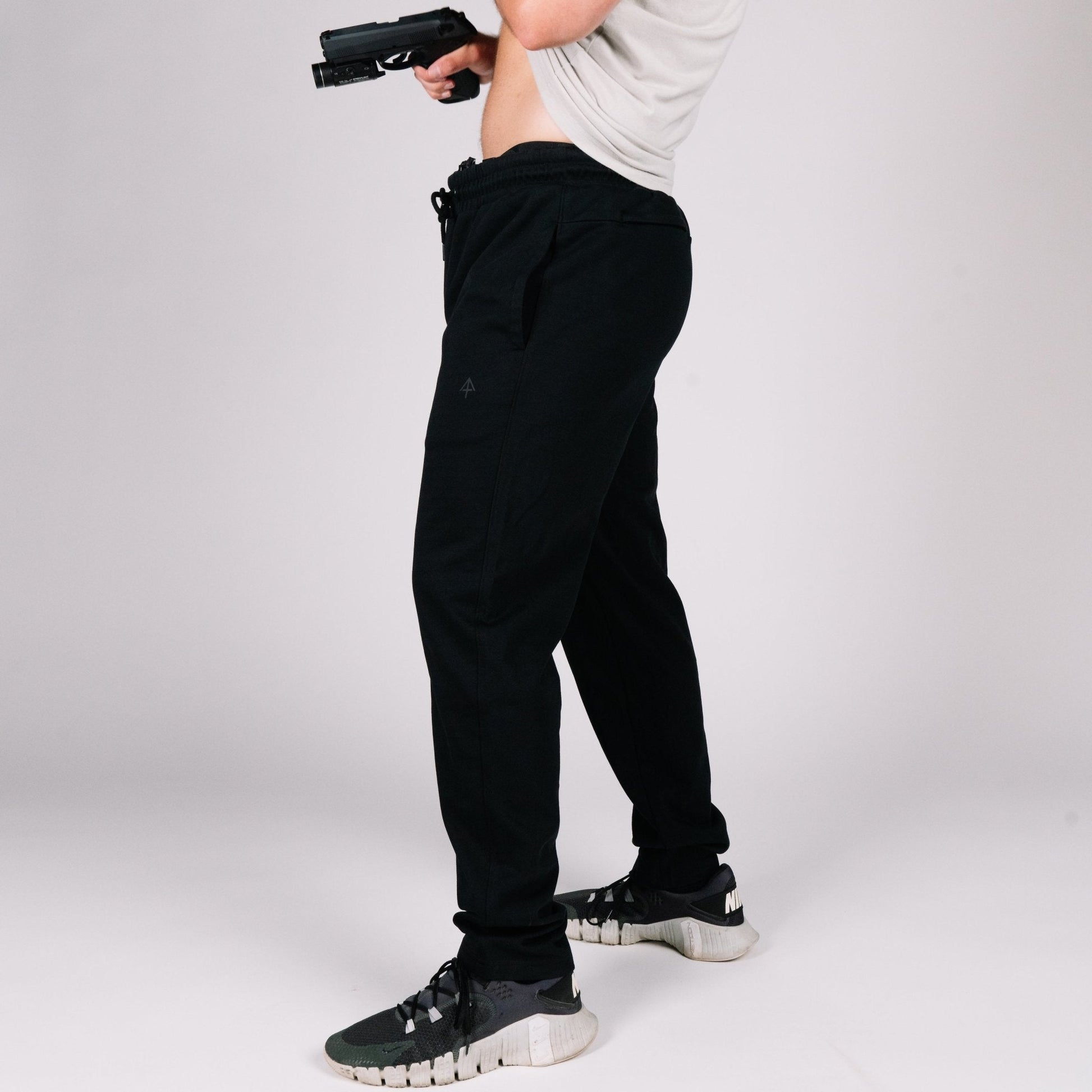 Casual look of the Carrier Sweatpants Mk.II suitable for active lifestyles, emphasizing its use as concealed carry sweatpants.