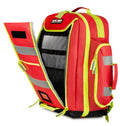 Close-up of Scherber Ultimate First Responder Trauma O2 Backpack's organizational system with color-coded removable pouches.