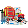 Scherber Ultimate First Responder Trauma O2 Backpack displayed with essential first aid supplies, showcasing its fully stocked interior for optimal emergency preparedness.