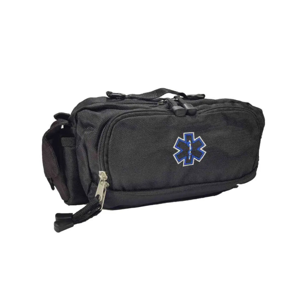Deluxe First Aid Nylon Star of Life Logo Fanny Pack EMT Paramedic Bag With Internal Pockets - Black