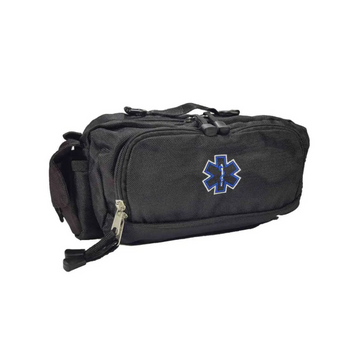 Deluxe First Aid Nylon Star of Life Logo Fanny Pack EMT Paramedic Bag With Internal Pockets - Black