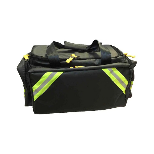 LINE2design First Aid Deluxe EMS Oxygen Medical Bag, All Impervious Fully Padded with Shoulder Straps & Yellow Trim - Black