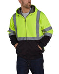 UHV425 HiVis Soft Shell Full Zip Hoodie in action on a construction site. Ultimate safety hi vis hoodie for workers.