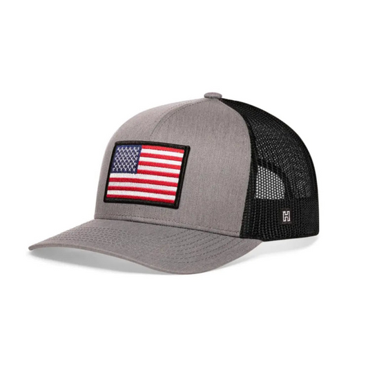 American Flag Trucker Hat | Gray Black USA Snapback