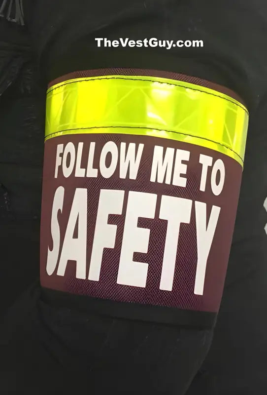 High-visibility reflective band on Active Shooter Armband reading FOLLOW ME TO SAFETY