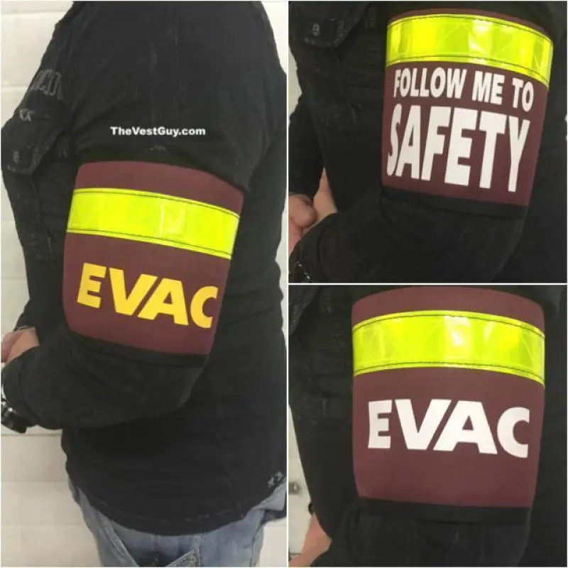 High-visibility Active Shooter Armband with EVAC and FOLLOW ME TO SAFETY text