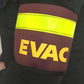 Burgundy and neon yellow reflective active shooter armband with EVAC text