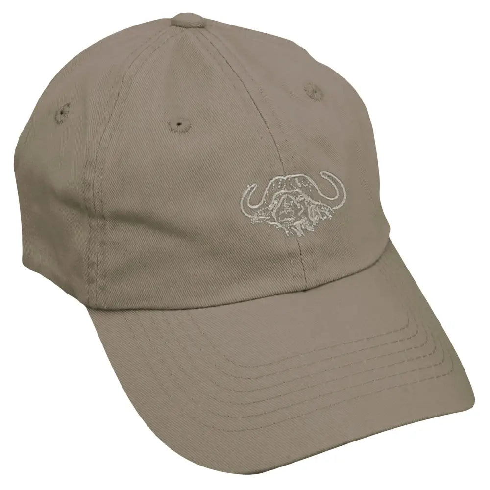 Adjustable Twill Cap with Embroidered Buffalo Logo - Khaki - Chief Miller Apparel