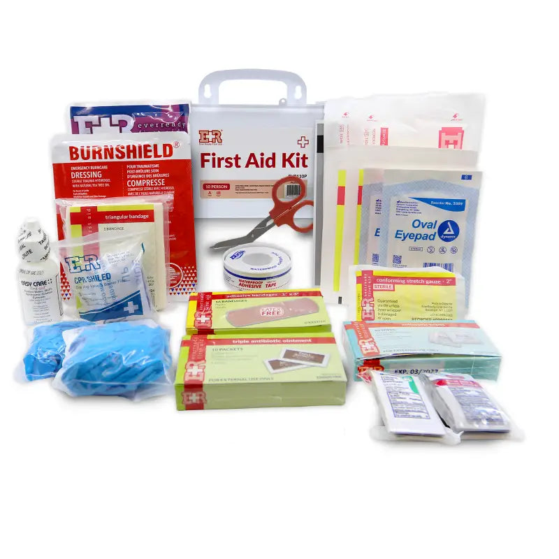 First aid kit with plastic case for first responders and firefighter emergency needs