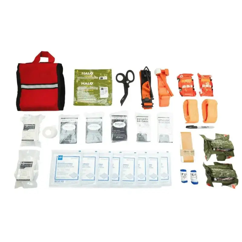 IFAKS Bleeding Control Station with organized first aid kit and medical supplies