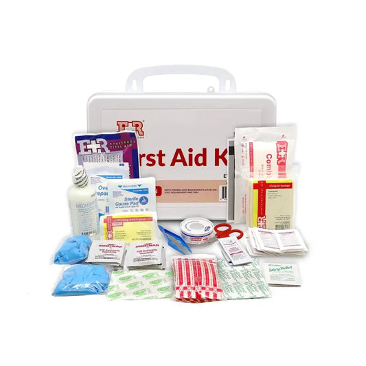 First Aid Kit with Supplies in Plastic Case for First Responders and Firefighters
