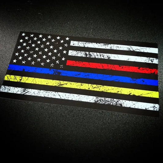 American Flag Rustic Red Blue Yellow Stripes for First Responder Services Decal