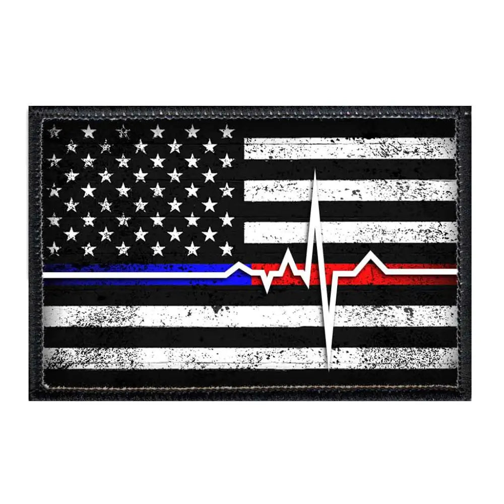 American Flag - Lifeline - Black and White - Distressed - Removable Patch - Patch