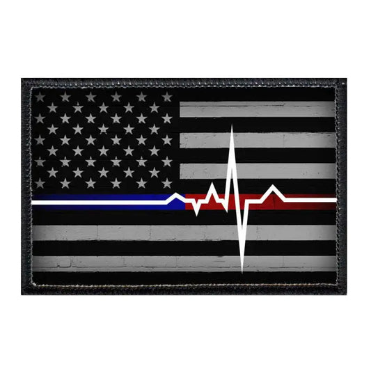 American Flag Pull Patch with Red, White, and Blue EKG Line for Velcro Loop Surface