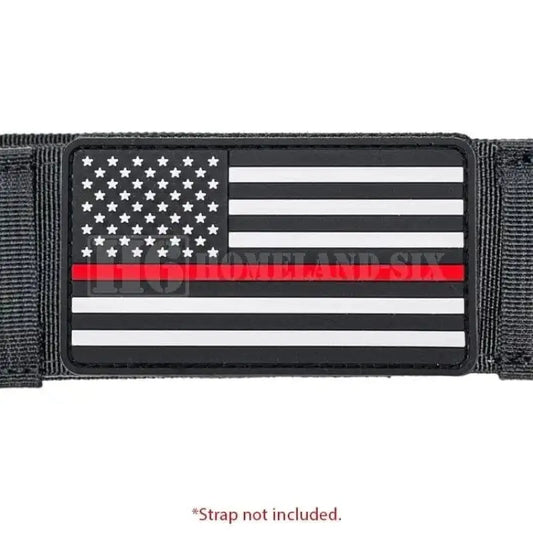 Red Line American Flag Patch featuring thin red line design on black and white background