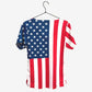 American flag patterned t-shirt on hanger for Women’s Patriotic Scrub Top for first responders