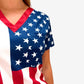 American flag patterned V-neck patriotic scrub top for first responders and firefighters