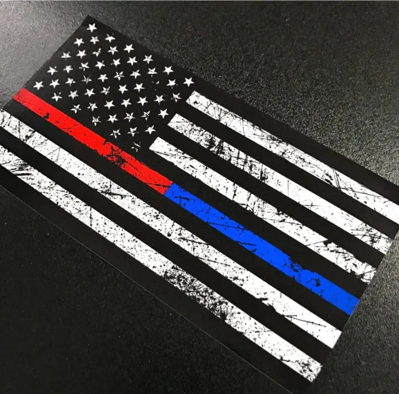 Distressed American Flag Decal featuring Red & Blue Line for support and unity