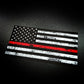 American Flag Red Line Decal in distressed black and white honoring brave firefighters