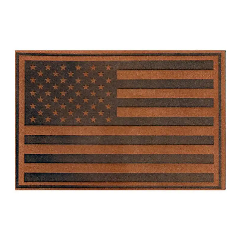 American Flag in brown leather removable patch for velcro loop surface display