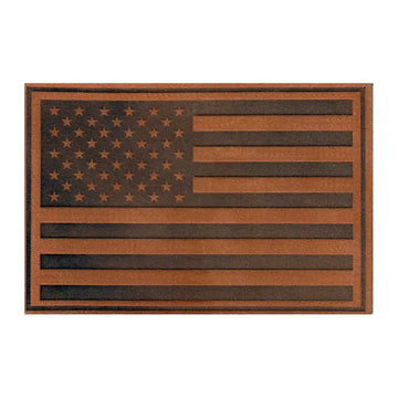 American Flag in brown leather removable patch for velcro loop surface display