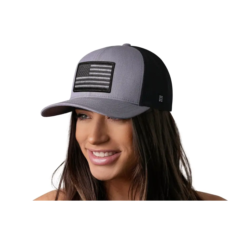 Chief Miller Trucker Hat American Flag Trucker Hat  |  Gray Black USA Snapback Apparel