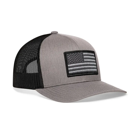 Chief Miller Trucker Hat American Flag Trucker Hat  |  Gray Black USA Snapback Apparel