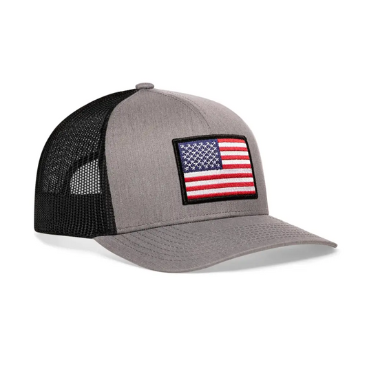 Chief Miller Trucker Hat American Flag Trucker Hat  |  Gray Black USA Snapback Apparel