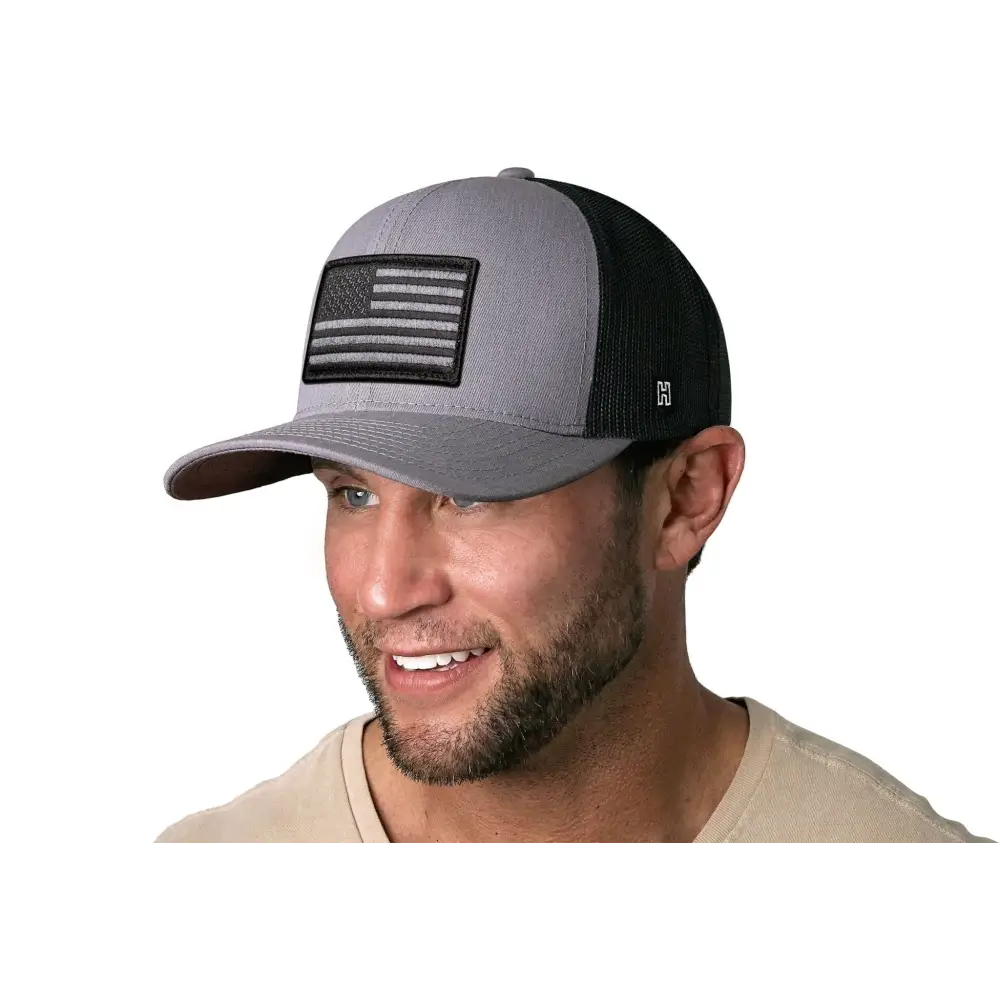 Chief Miller Trucker Hat American Flag Trucker Hat  |  Gray Black USA Snapback Apparel