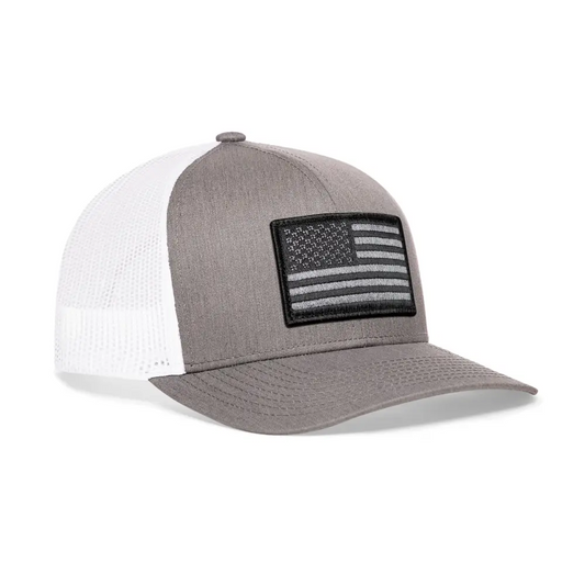 Chief Miller Trucker Hat American Flag Trucker Hat  |  Gray White USA Snapback Apparel