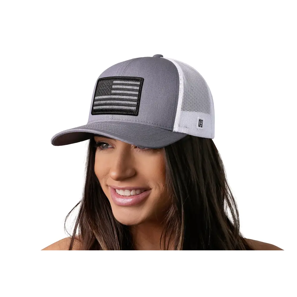 Chief Miller Trucker Hat American Flag Trucker Hat  |  Gray White USA Snapback Apparel