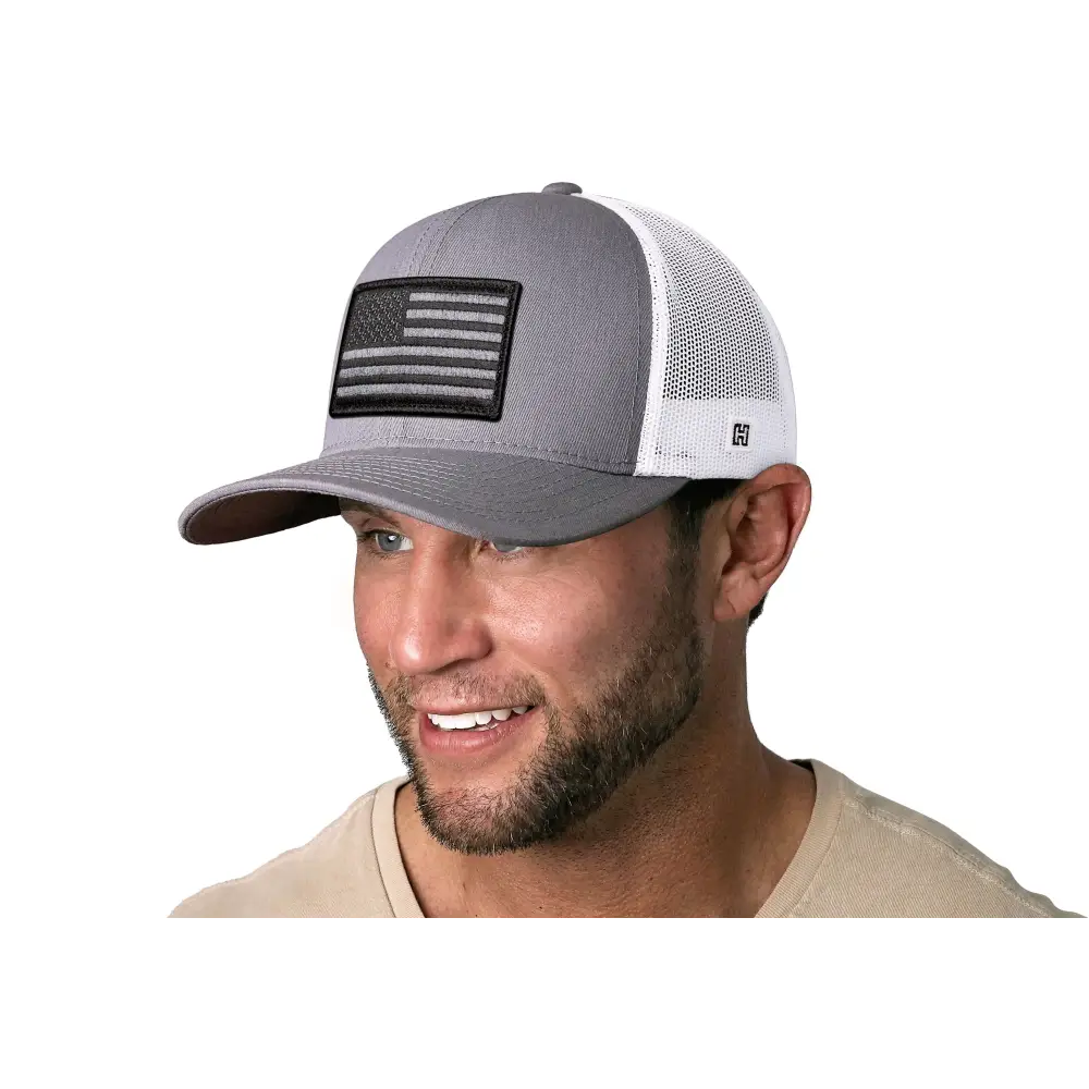 Chief Miller Trucker Hat American Flag Trucker Hat  |  Gray White USA Snapback Apparel