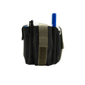 Black fabric pouch with gray straps and blue handle for Ankle Kit for first responders
