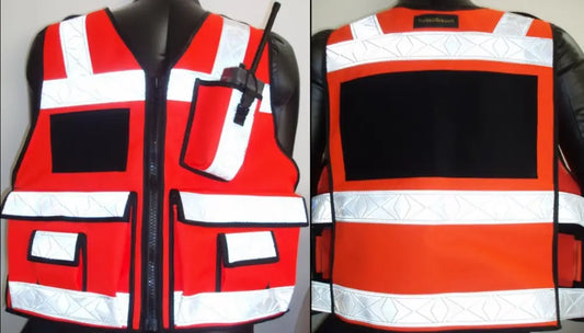 Red ANSI II Incident Commander Vest with reflective stripes and cord lock pockets