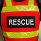 Red and yellow ANSI Class II Pull Over rescue vest with reflective stripes and RESCUE patch