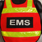 Red and fluorescent yellow safety vest with EMS lettering, ANSI Class II Pull Over