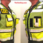 High visibility vest in fluorescent green mesh with CERT lettering and multiple pockets