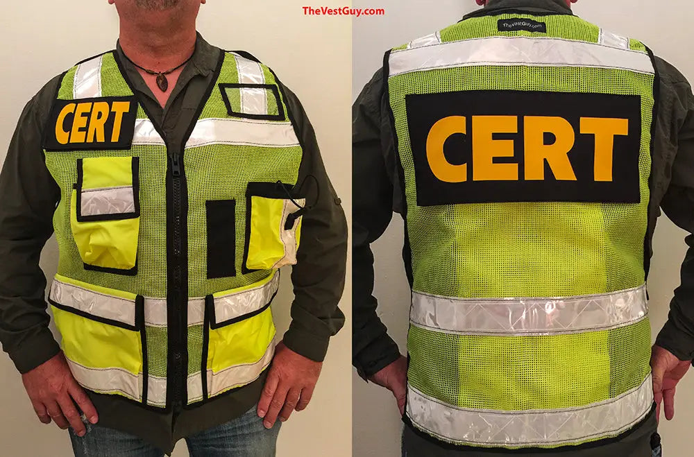 High visibility vest ANSI II CERT in fluorescent green mesh with reflective stripes