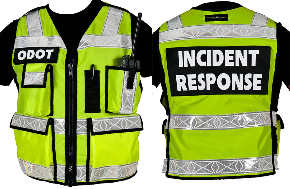 High visibility vest with ODOT and INCIDENT RESPONSE lettering for incident command use