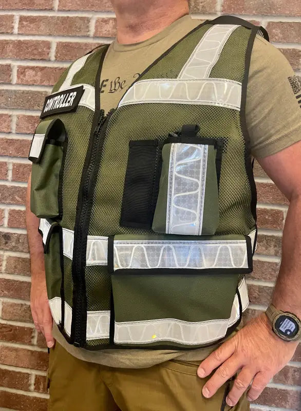 Tactical olive-green ANSI II ODOT Incident Command Vest with reflective strips and OPERATOR patch