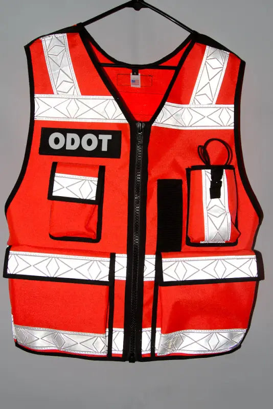 High visibility orange ODOT Incident Command Vest with reflective stripes for safety