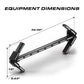 Arrow-shaped light bar with dimensions on Feniex Quantum Arrow Board for first responders