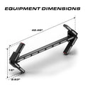 Arrow-shaped light bar with dimensions on Feniex Quantum Arrow Board for first responders