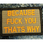 As Seen on Socials - Because FUCK YOU That’s Why - 2x3 Patch - Coyote w/Orange - Patches